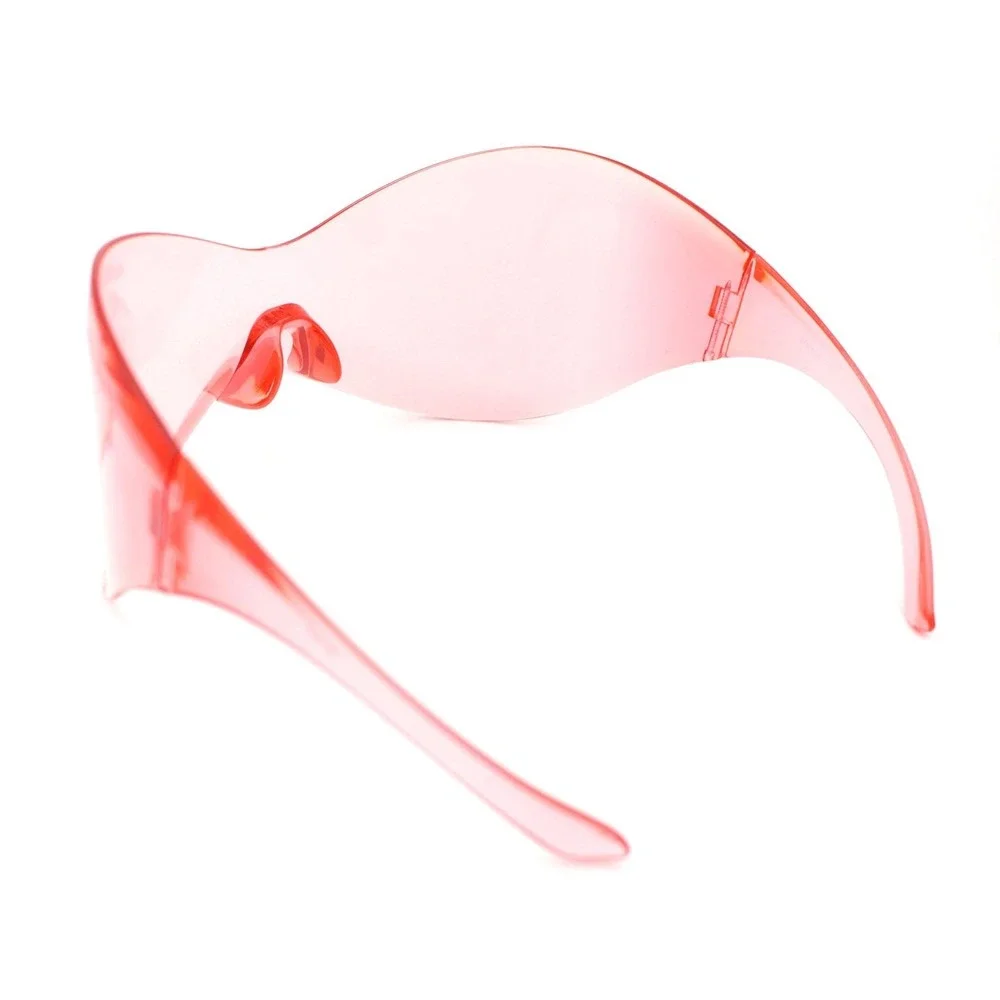 Modern Oversized Rimless Shield Wraparound Fashion Womens Pink Sunglasses Lentes